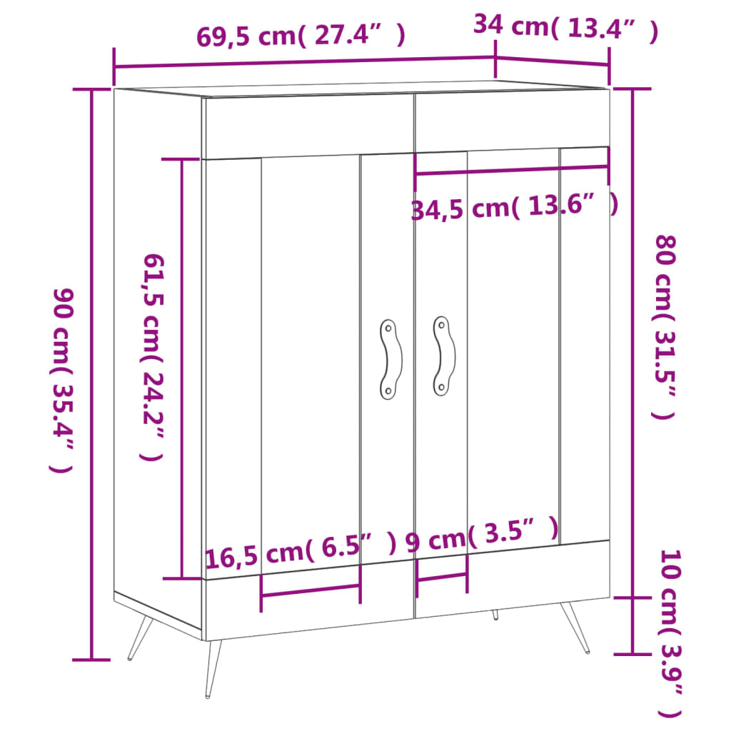 vidaXL Komoda hnedý dub 69,5x34x90 cm kompozitné drevo