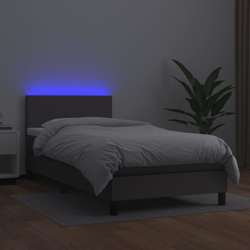 vidaXL Boxspring posteľ s matracom a LED sivá 90x190 cm umelá koža