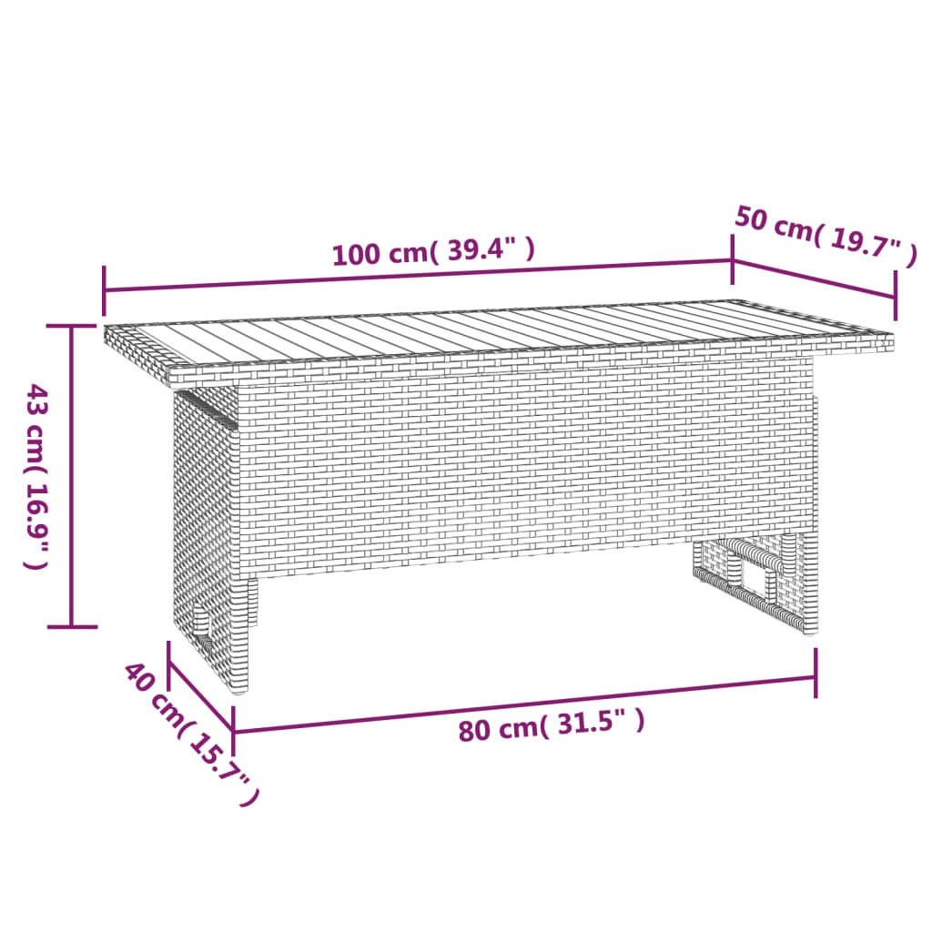 vidaXL Záhradný stôl čierny 100x50x43/63 cm masívna akácia a polyratan