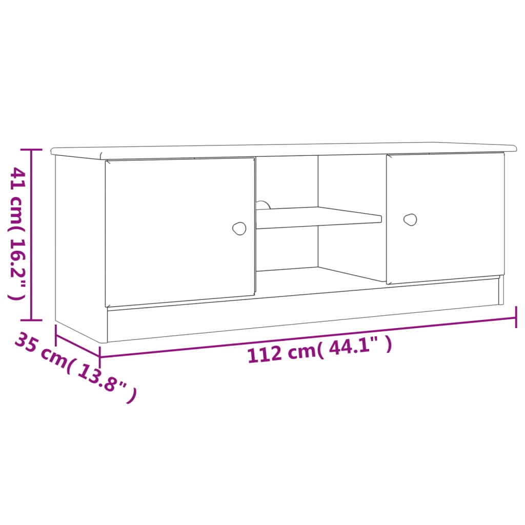 vidaXL TV skrinka ALTA biela 112x35x41 cm masívna borovica