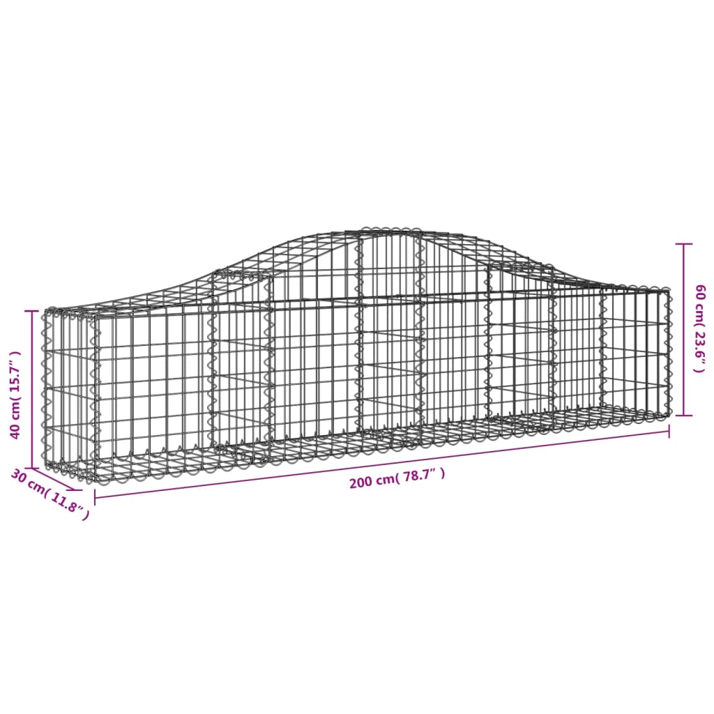 vidaXL Oblúkový gabionový kôš 2 ks 200x30x40/60 cm pozinkované železo