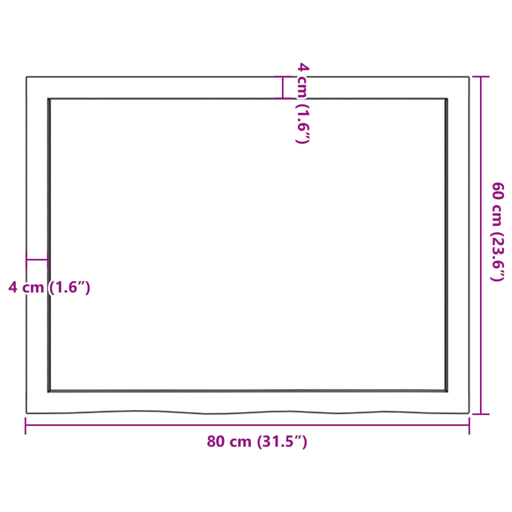 vidaXL Stolová doska tmavohnedá 80x60x(2-4) cm ošetrený dubový masív