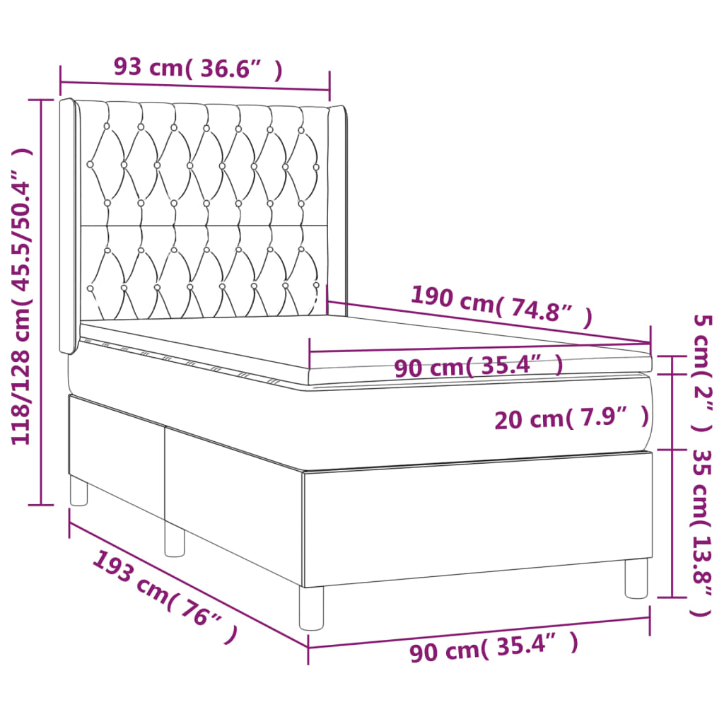 vidaXL Posteľ boxsping s matracom a LED krémová 90x190 cm látka