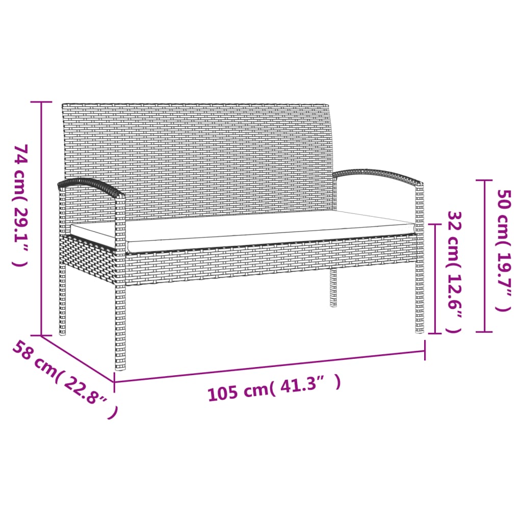 vidaXL Záhradná lavička s vankúšmi sivá 105 cm polyratan