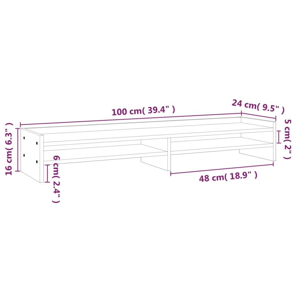 vidaXL Stojan na monitor 100x24x16 cm masívna borovica