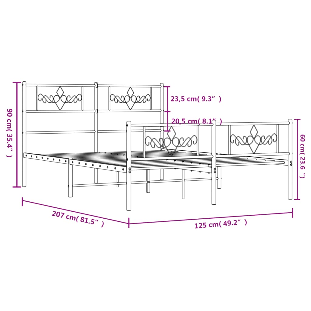 vidaXL Kovový rám postele s čelom a podnožkou čierny 120x200 cm