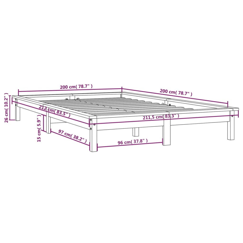 vidaXL Posteľný rám biely 200x200 cm masívna borovica