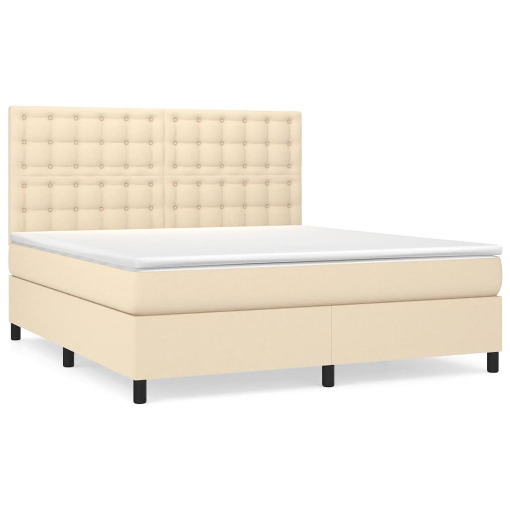 vidaXL Posteľný rám boxspring s matracom krémový 160x200 cm látka