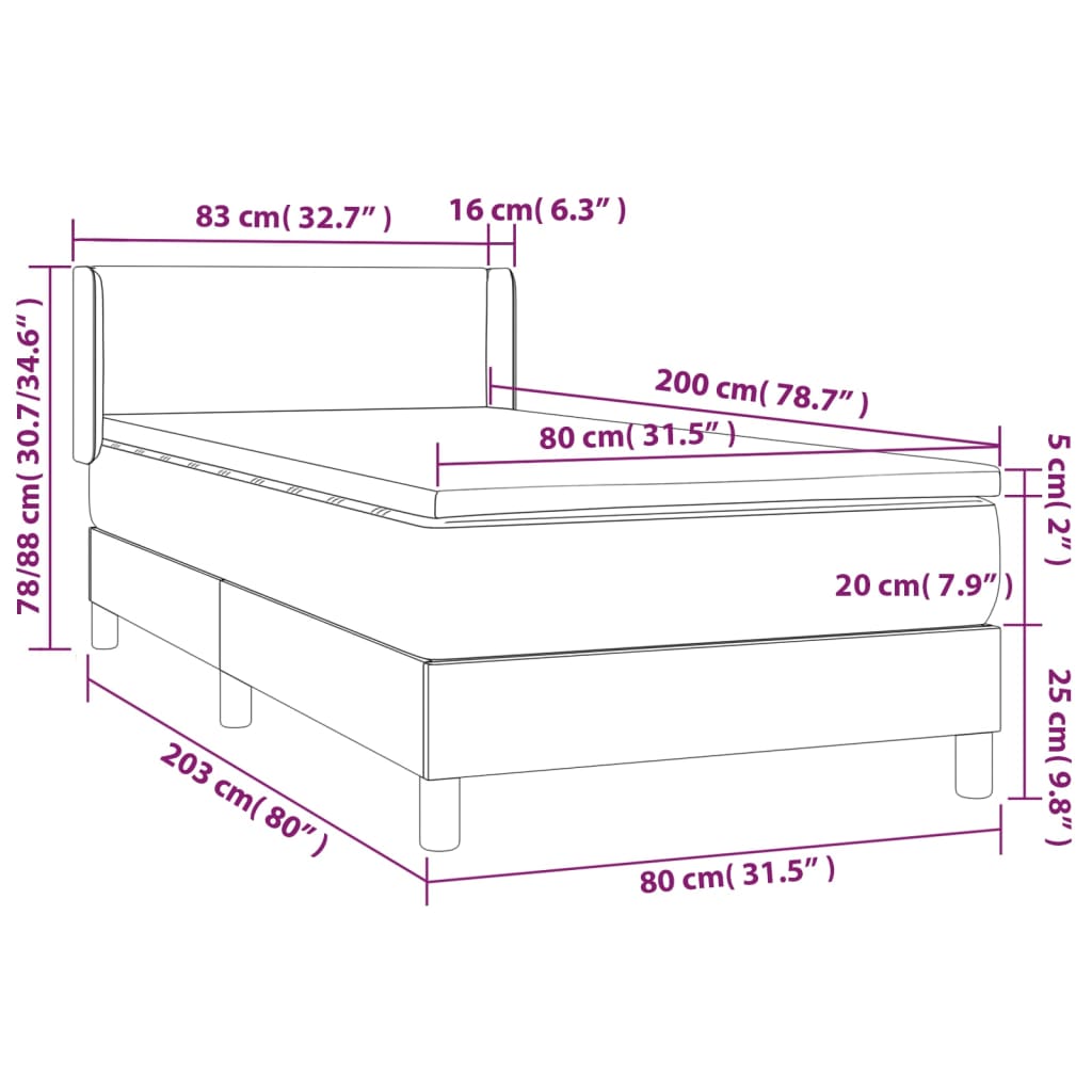 vidaXL Posteľný rám boxspring s matracom čierny 80x200 cm zamat