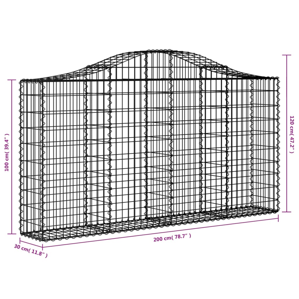 vidaXL Oblúkové gabiónové koše 7ks 200x30x100/120cm pozinkované železo