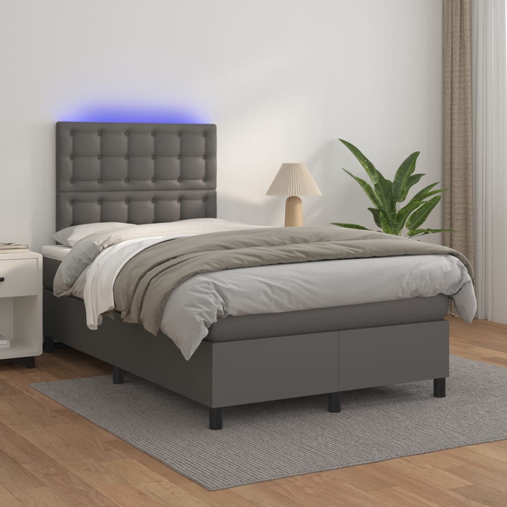 vidaXL Boxspring posteľ s matracom a LED sivá 120x200 cm umelá koža