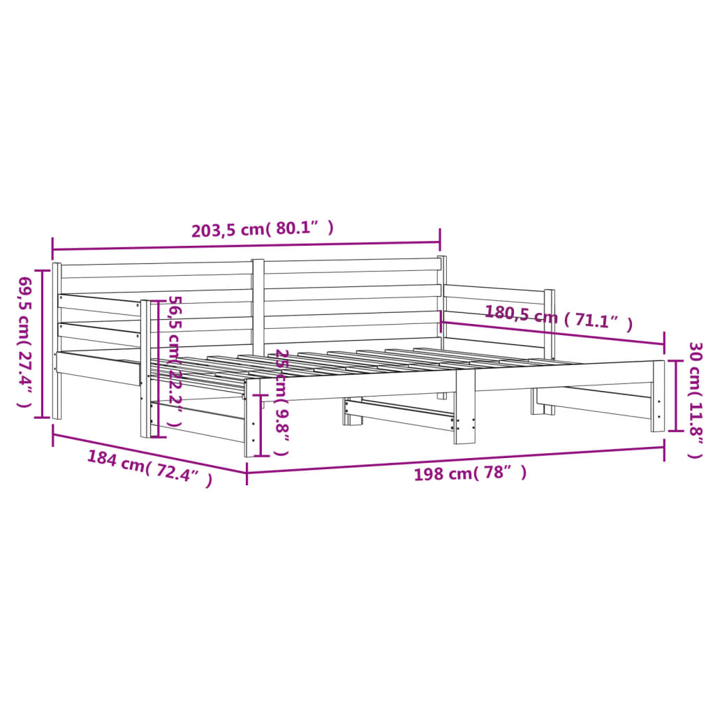 vidaXL Vysúvacia denná posteľ čierna 90x200 cm masívna borovica