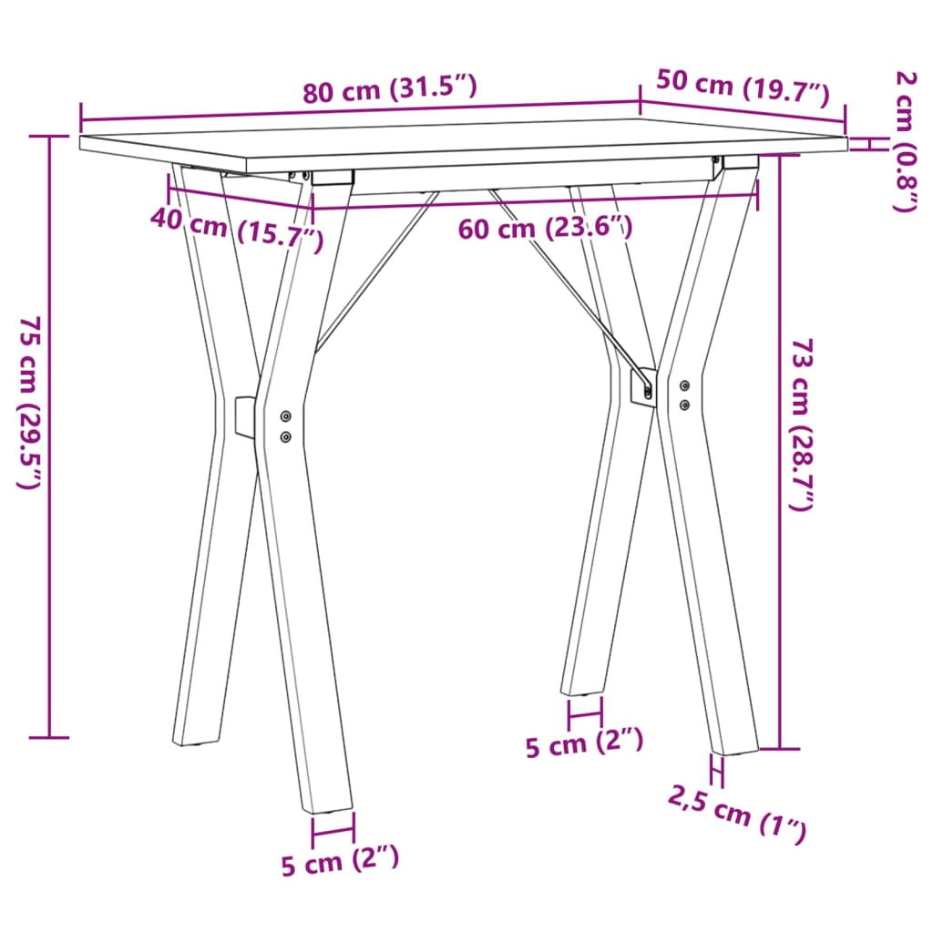 vidaXL Jedálenský stolík v tvare Y 80x50x75 cm borovica a liatina