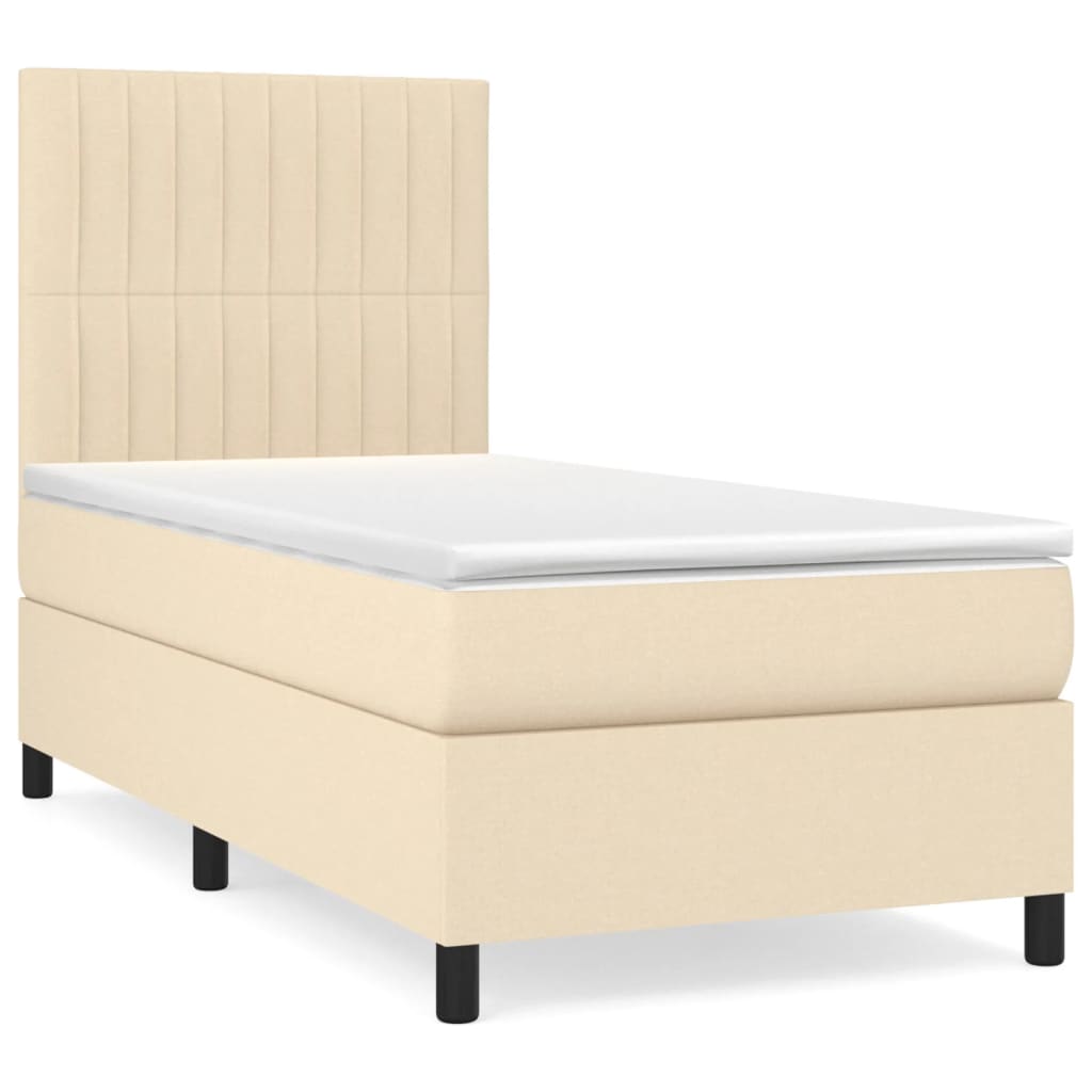 vidaXL Posteľný rám boxspring s matracom krémový 90x190 cm látka