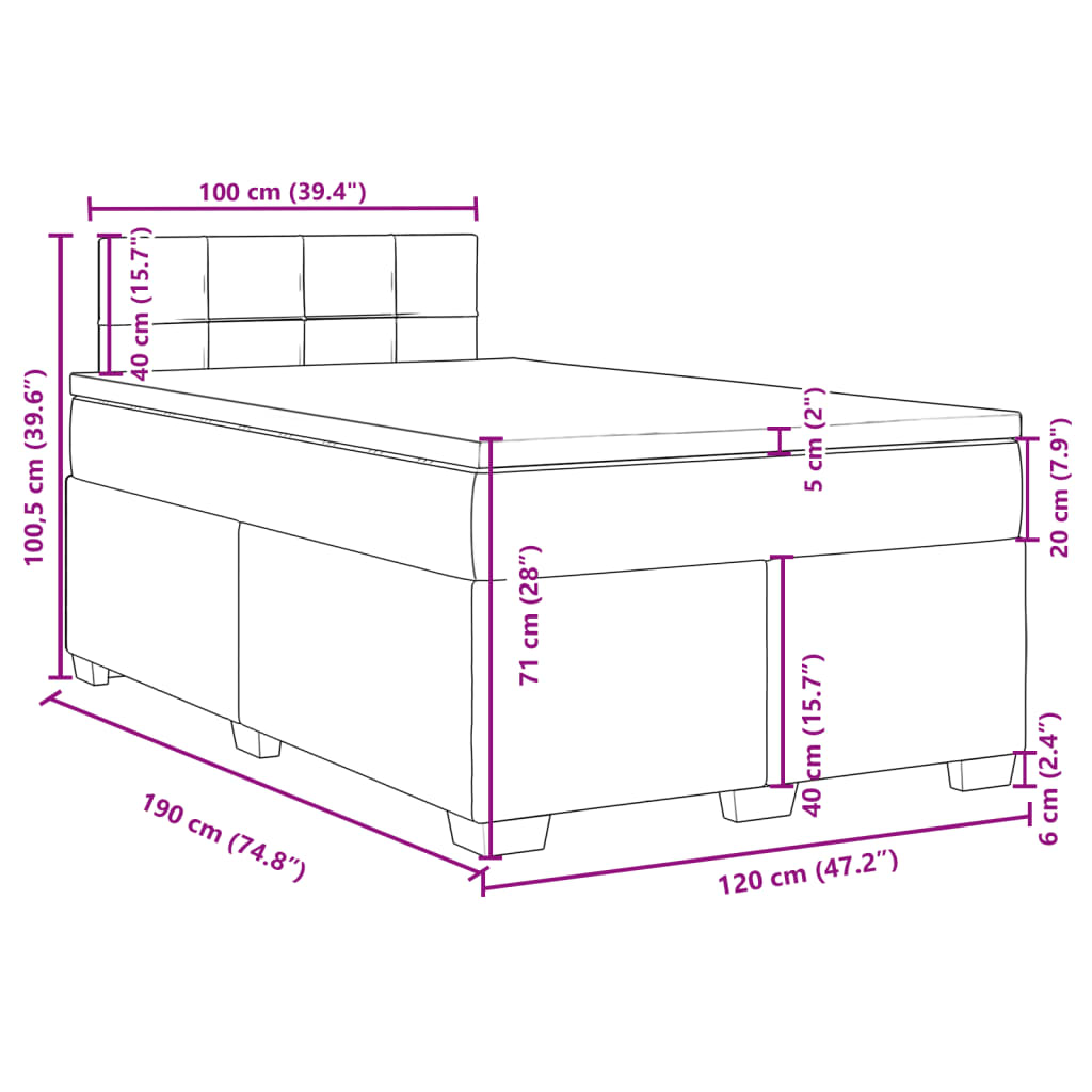 vidaXL Posteľný rám boxsping s matracom, modrá 120x190 cm, zamat