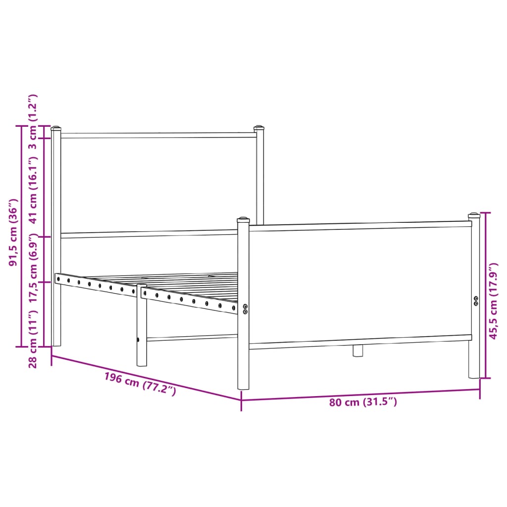 vidaXL Kovový posteľný rám bez matraca, tmavý dub 75x190 cm