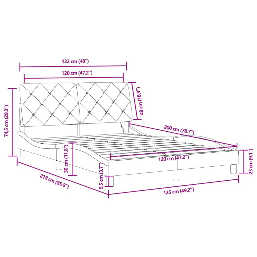 vidaXL Rám postele s LED svetlami modrý 120x200 cm zamat