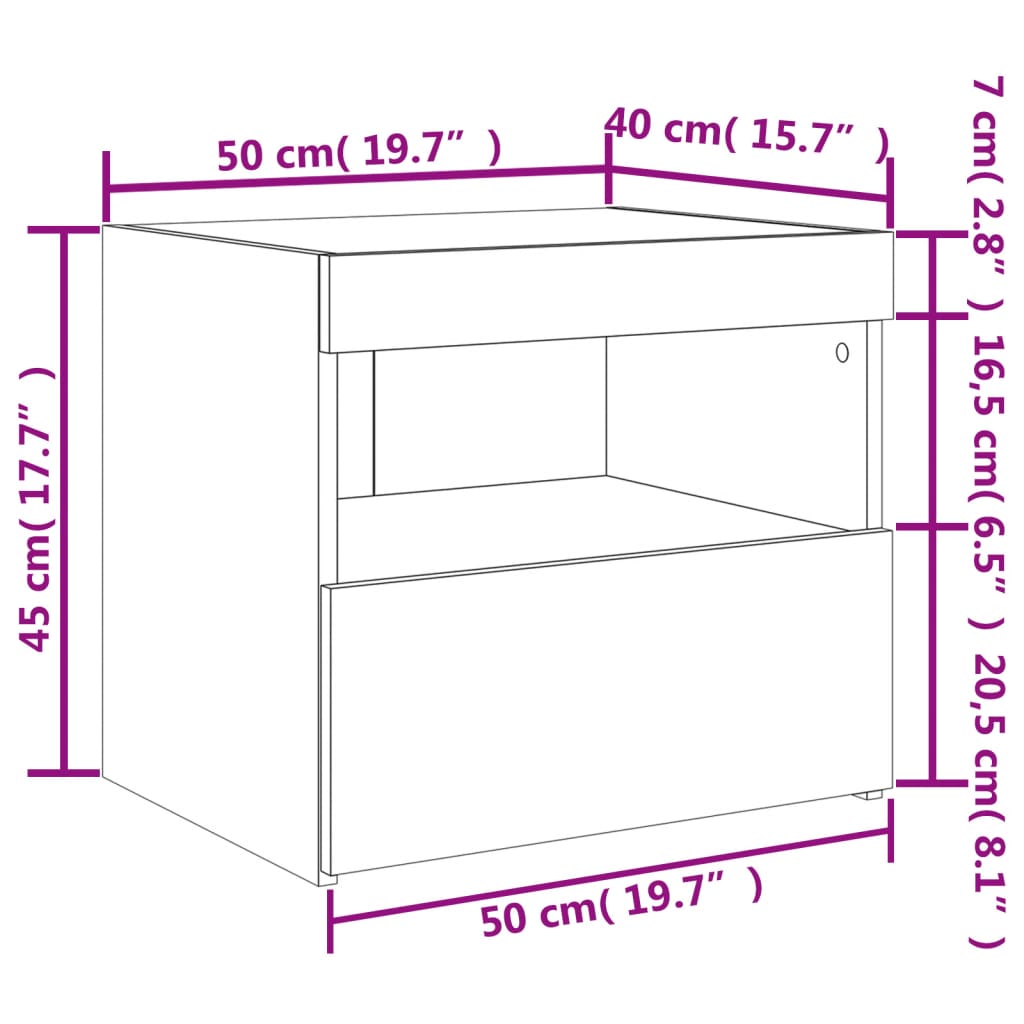 vidaXL Nočné stolíky s LED svetlami 2 ks biele 50x40x45 cm