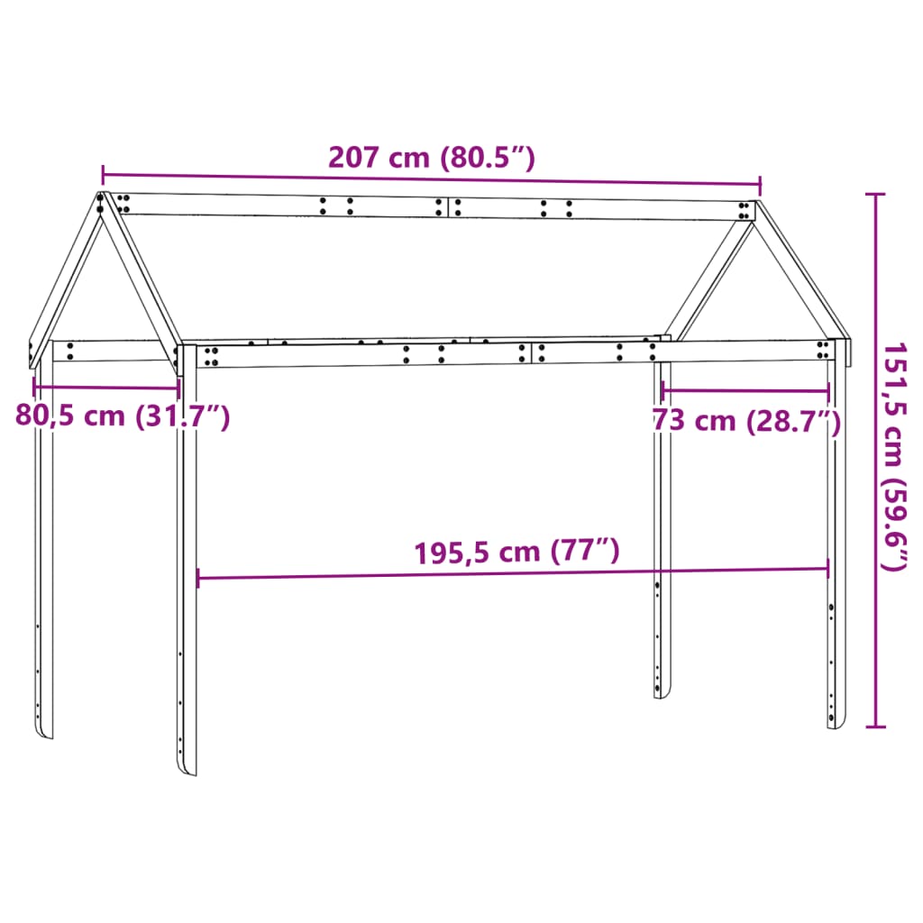 vidaXL Strecha na detskú posteľ biela 207x80,5x151,5 cm borovic. masív