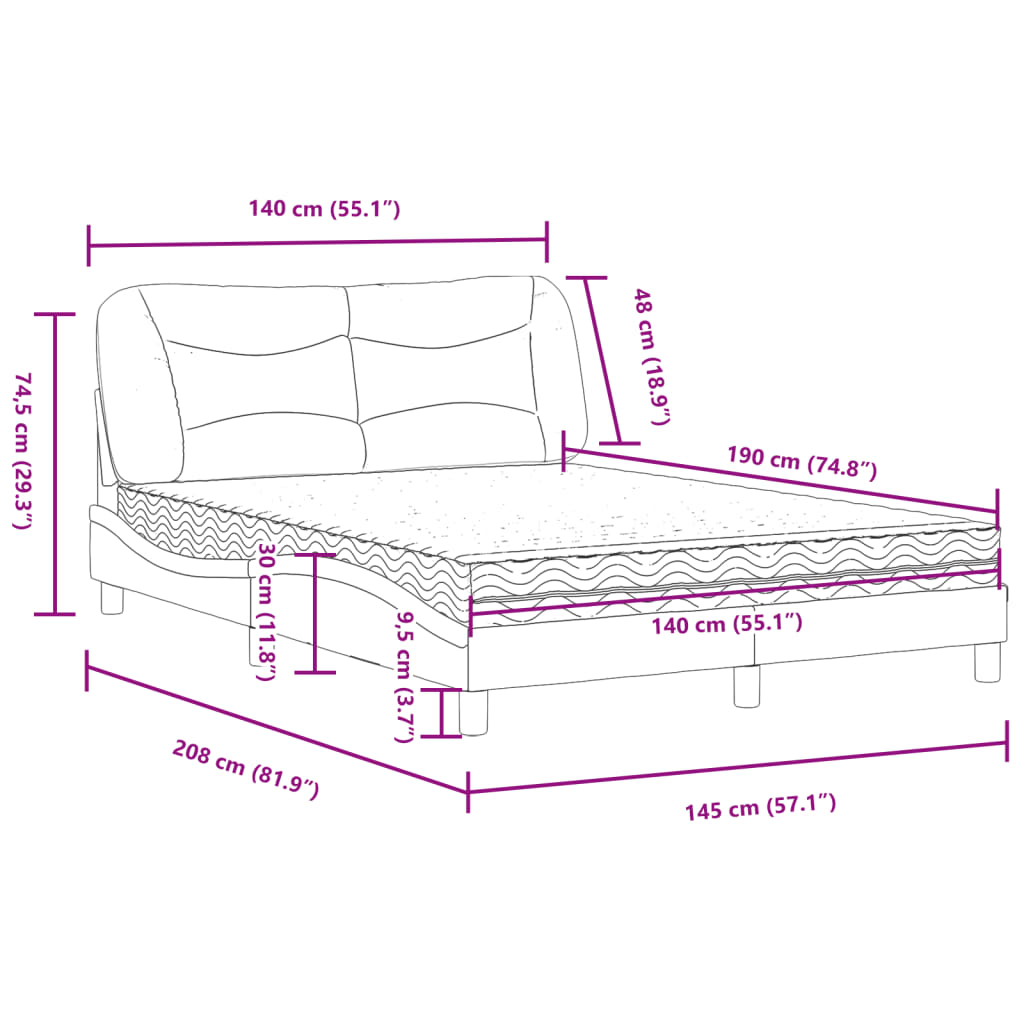 vidaXL Posteľ s matracom čierno-biela 140x190 cm umelá koža