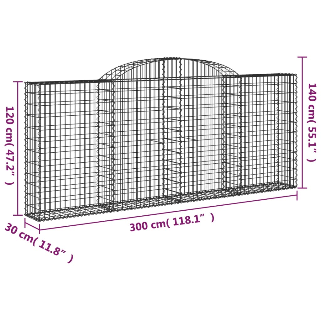 vidaXL Oblúkové gabionové koše 11 ks 300x30x120/140 cm pozink. železo