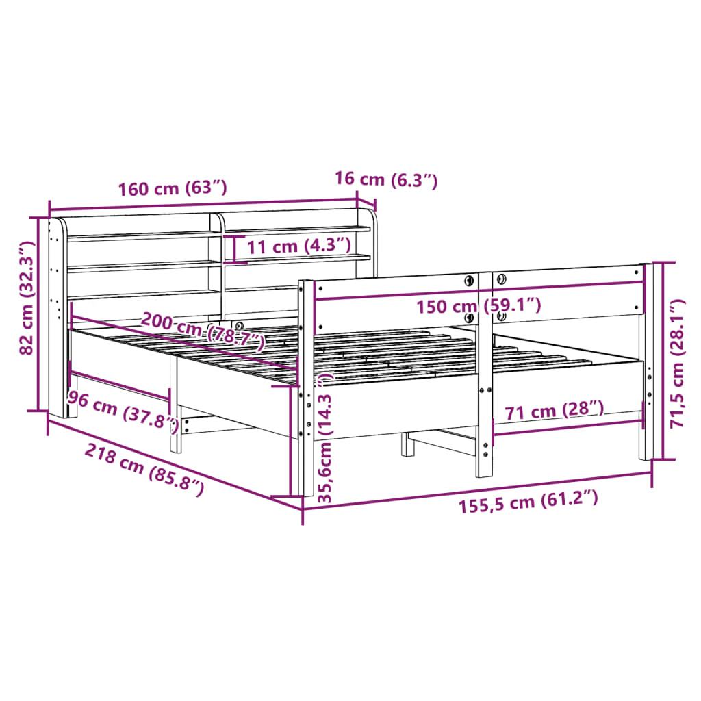 vidaXL Posteľ bez matraca biely 150x200 cm masívna borovica