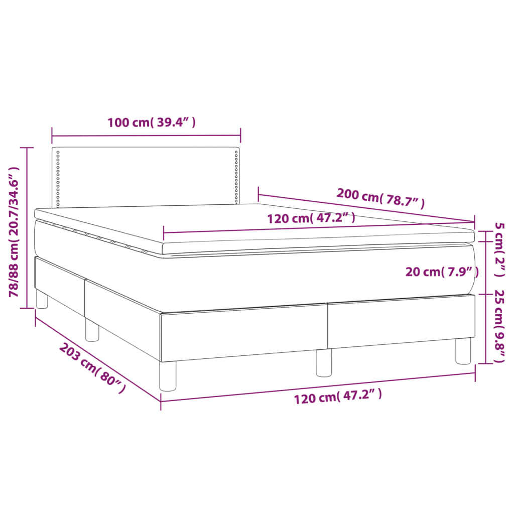 vidaXL Posteľný rám boxsping s matracom a LED ružový 120x200 cm zamat