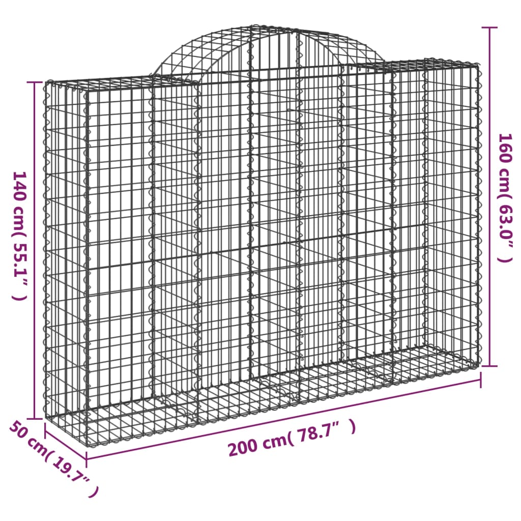 vidaXL Oblúkové gabionové koše 11 ks 200x50x140/160 cm pozink. železo