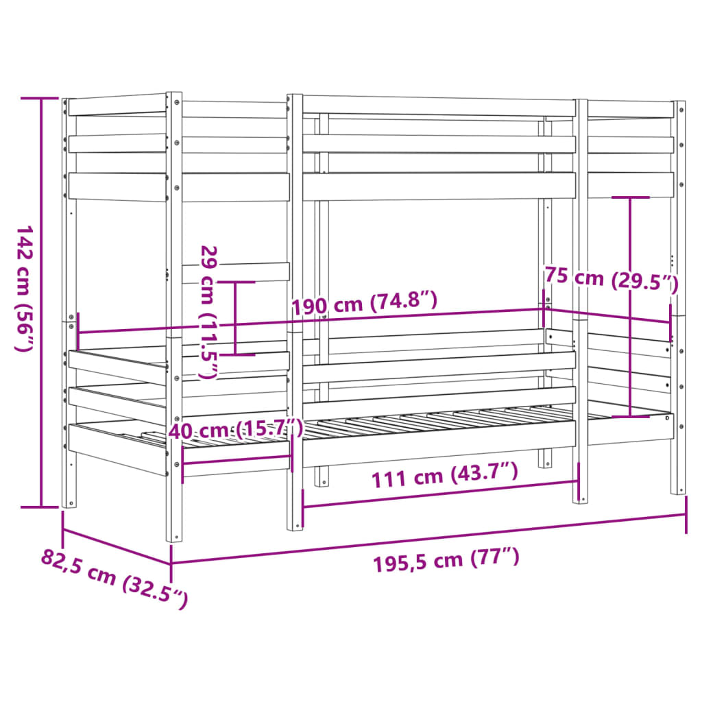 vidaXL Poschodová posteľ biela 75x190 cm borovicový masív