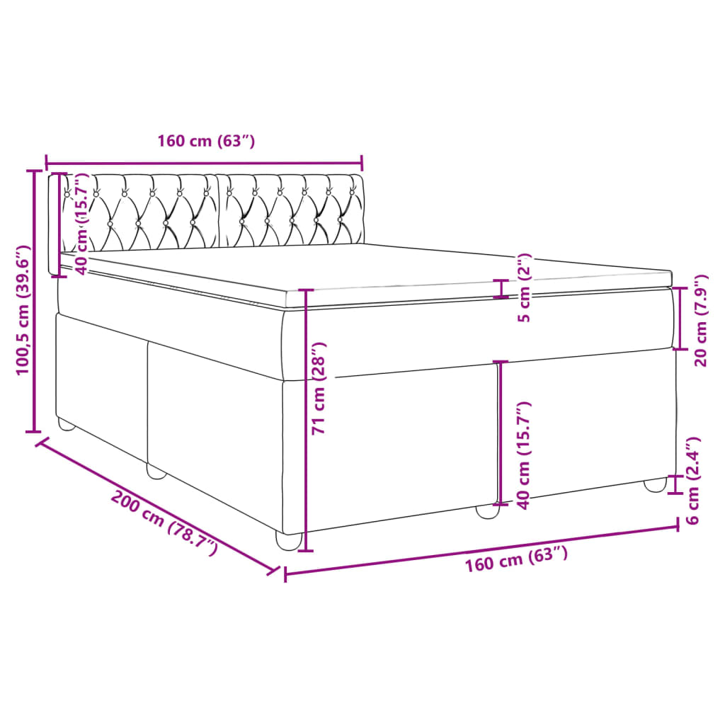 vidaXL Posteľný rám boxspring s matracom modrý 160x200 cm látka