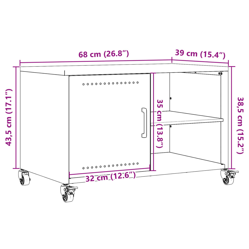 vidaXL TV skrinka olivovozelená 68x39x43,5cm oceľ valcovaná za studena