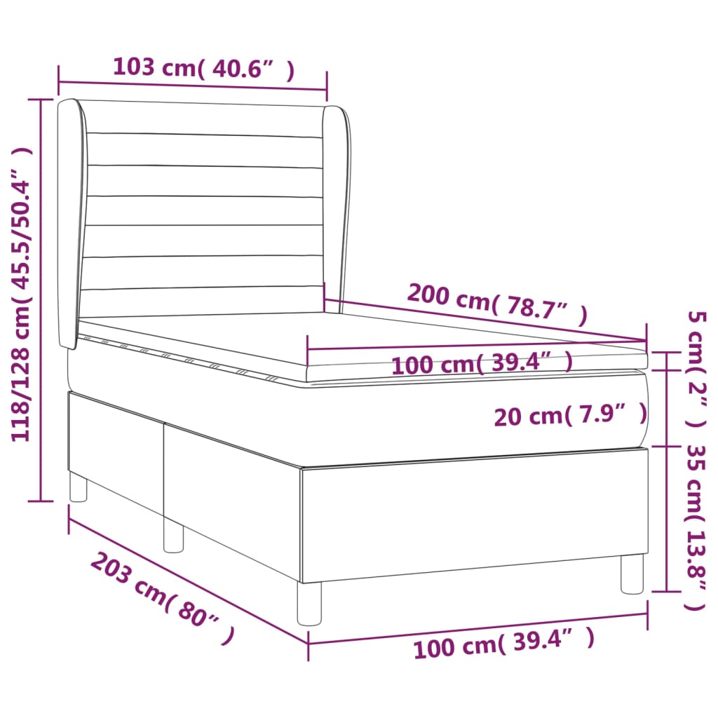 vidaXL Posteľný rám boxspring s matracom tmavosivý 100x200 cm zamat