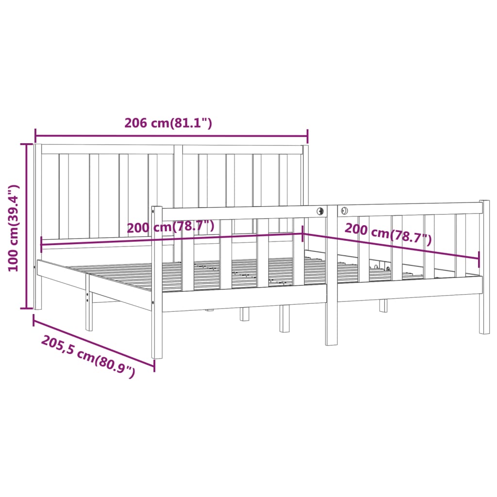 vidaXL Posteľný rám masívne drevo 200x200 cm