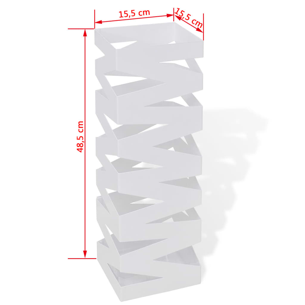 Biely hranatý oceľový stojan na dáždniky a vychádzkové palice 48,5 cm