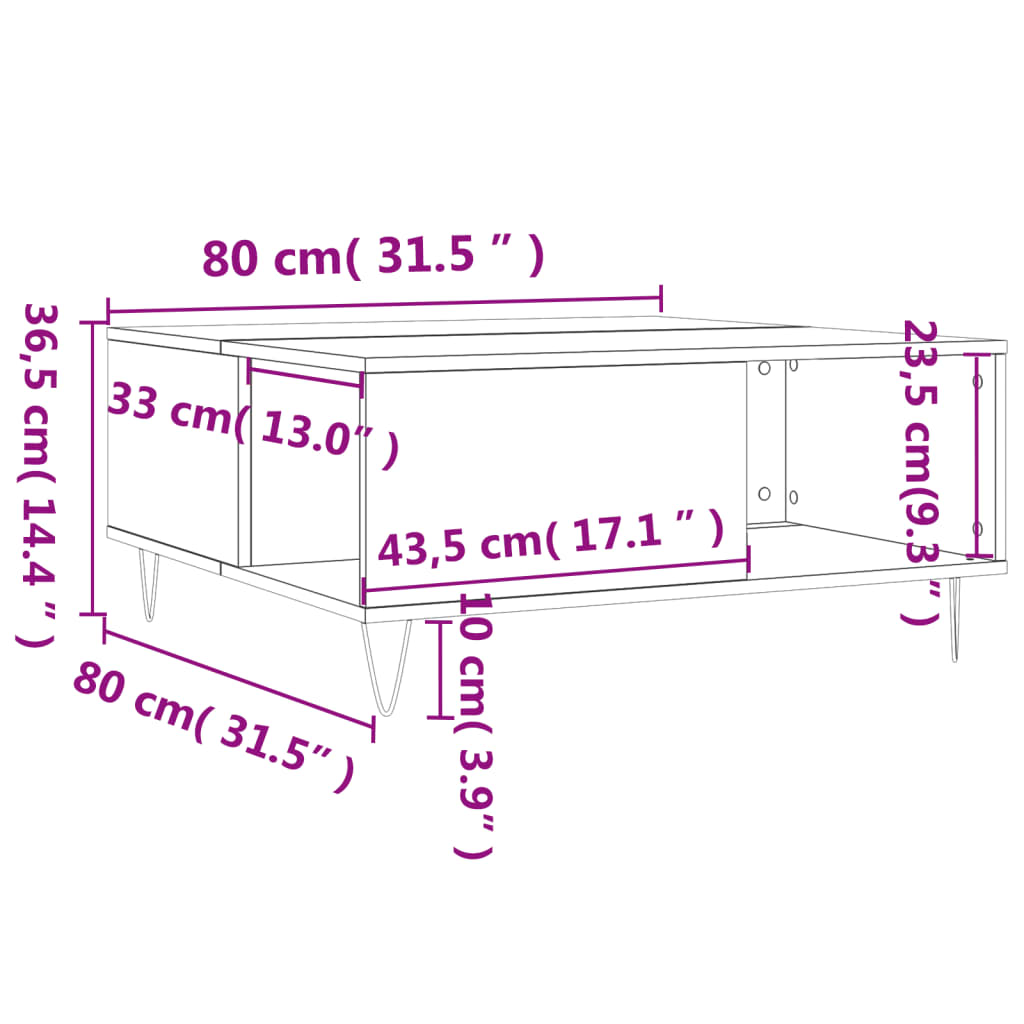 vidaXL Konferenčný stolík dymový dub 80x80x36,5 cm spracované drevo