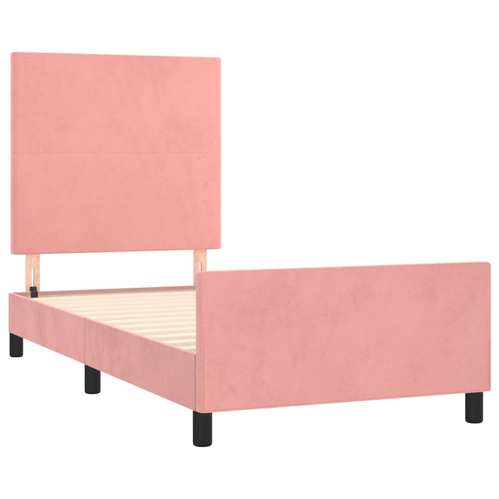 vidaXL Rám postele s čelom ružový 90x200 cm zamat