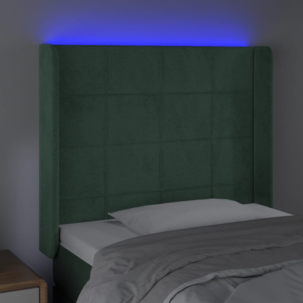 vidaXL Čelo postele s LED tmavozelené 83x16x118/128 cm zamat