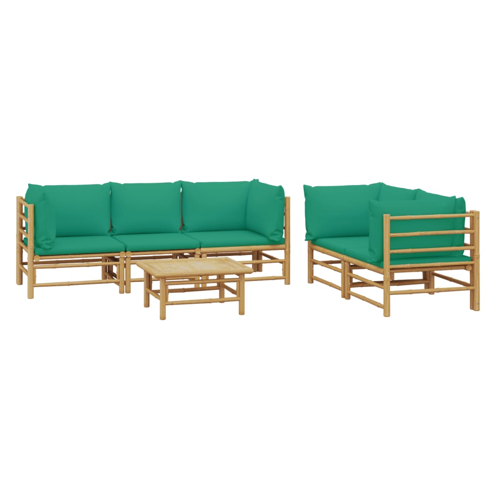 vidaXL 6-dielna záhradná sedacia súprava zelené vankúše bambus