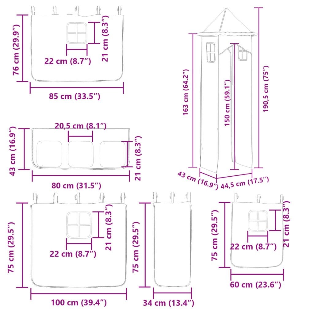 vidaXL Poschodová posteľ šmykľavka a závesy ružová 90x200 cm