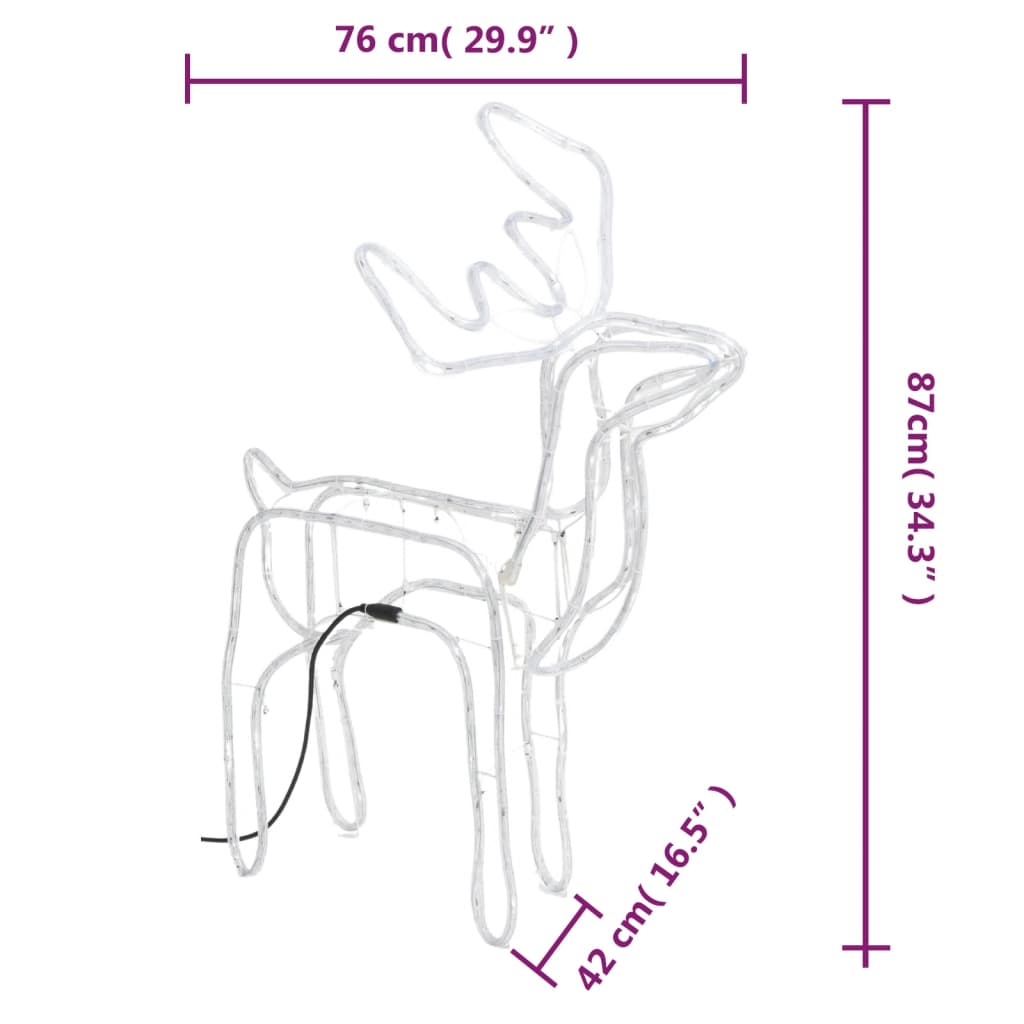 vidaXL Siluety vianočných sobov 2 ks teplé biele 76x42x87 cm