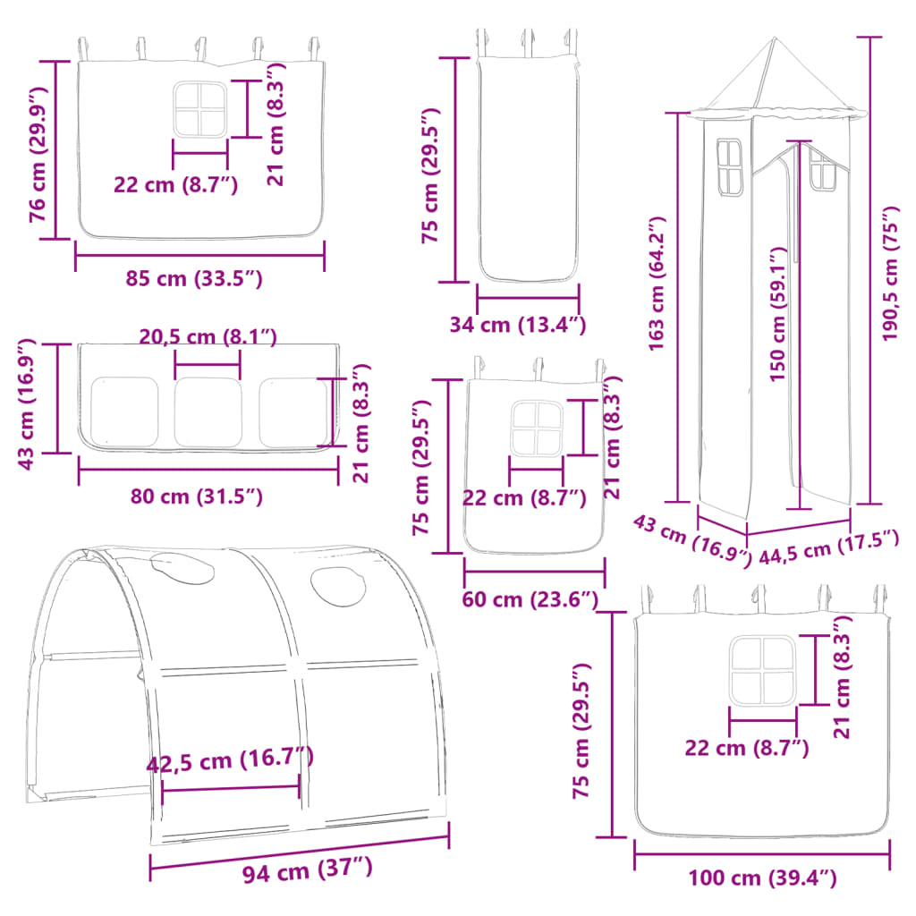 vidaXL Poschodová posteľ šmykľavka a závesy bielo-čierna 80x200 cm