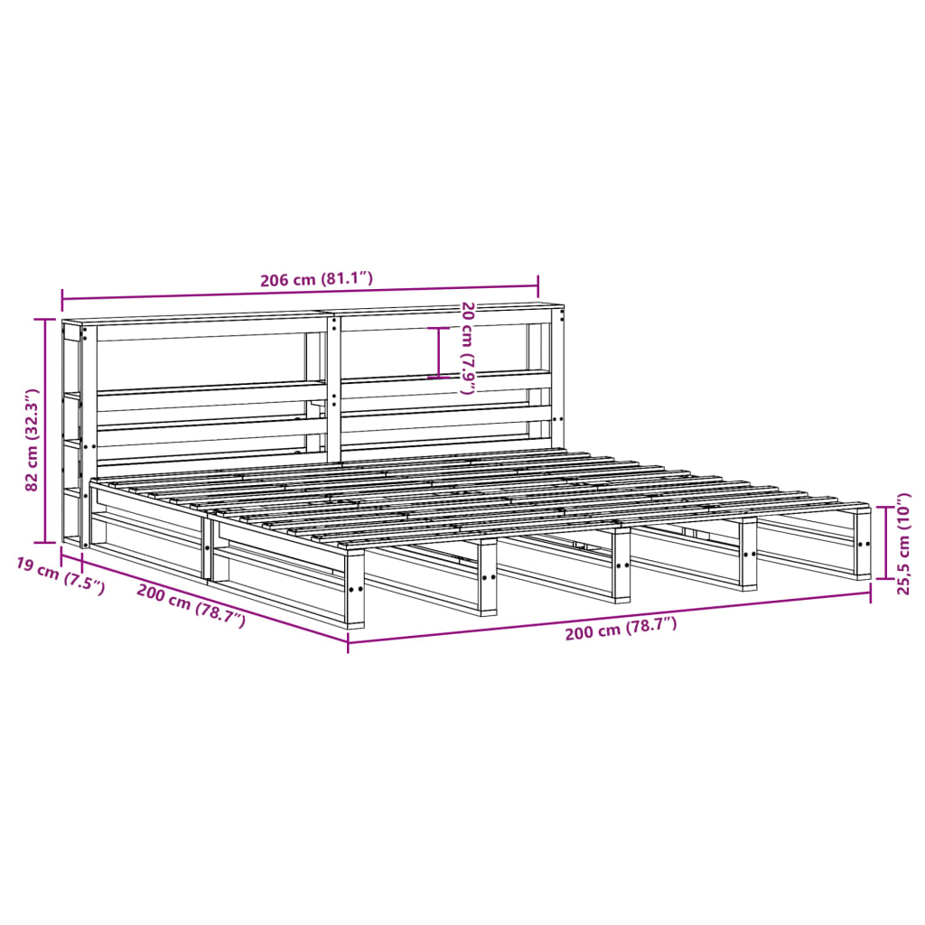 vidaXL Posteľ bez matraca voskovo hnedá 200x200 cm masívna borovica