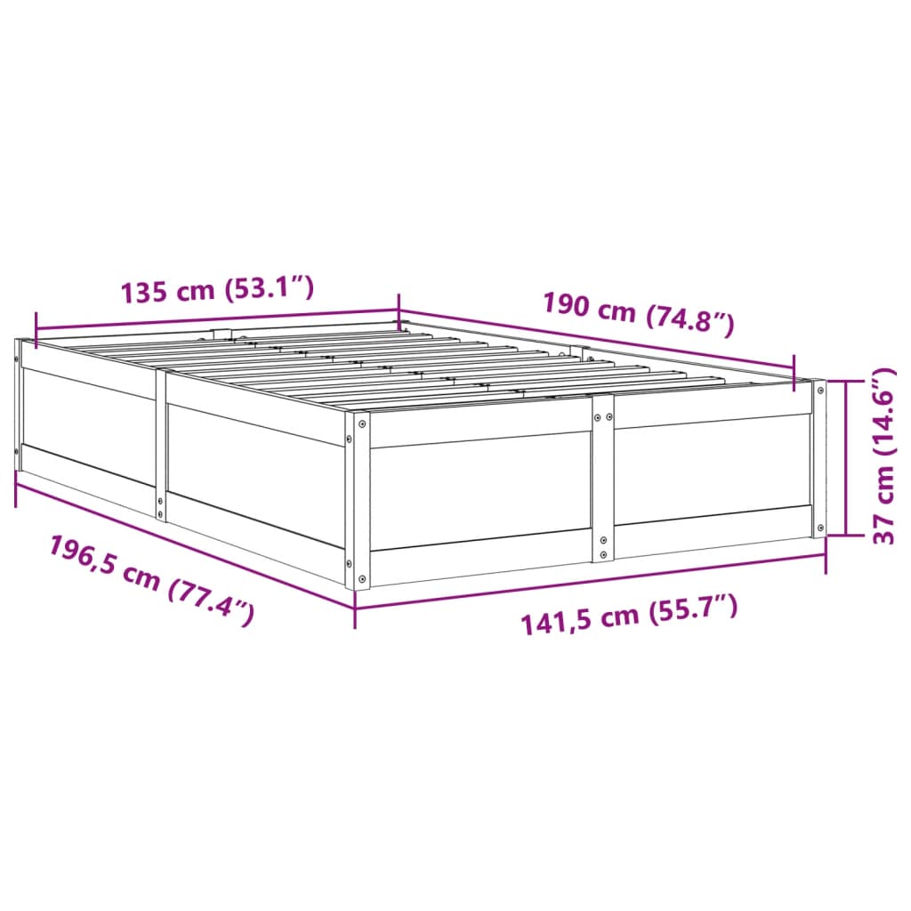 vidaXL Posteľ bez matraca 135x190 cm masívna borovica