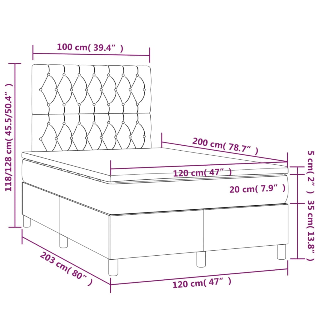 vidaXL Posteľný rám boxsping s matracom ružový 120x200 cm zamat