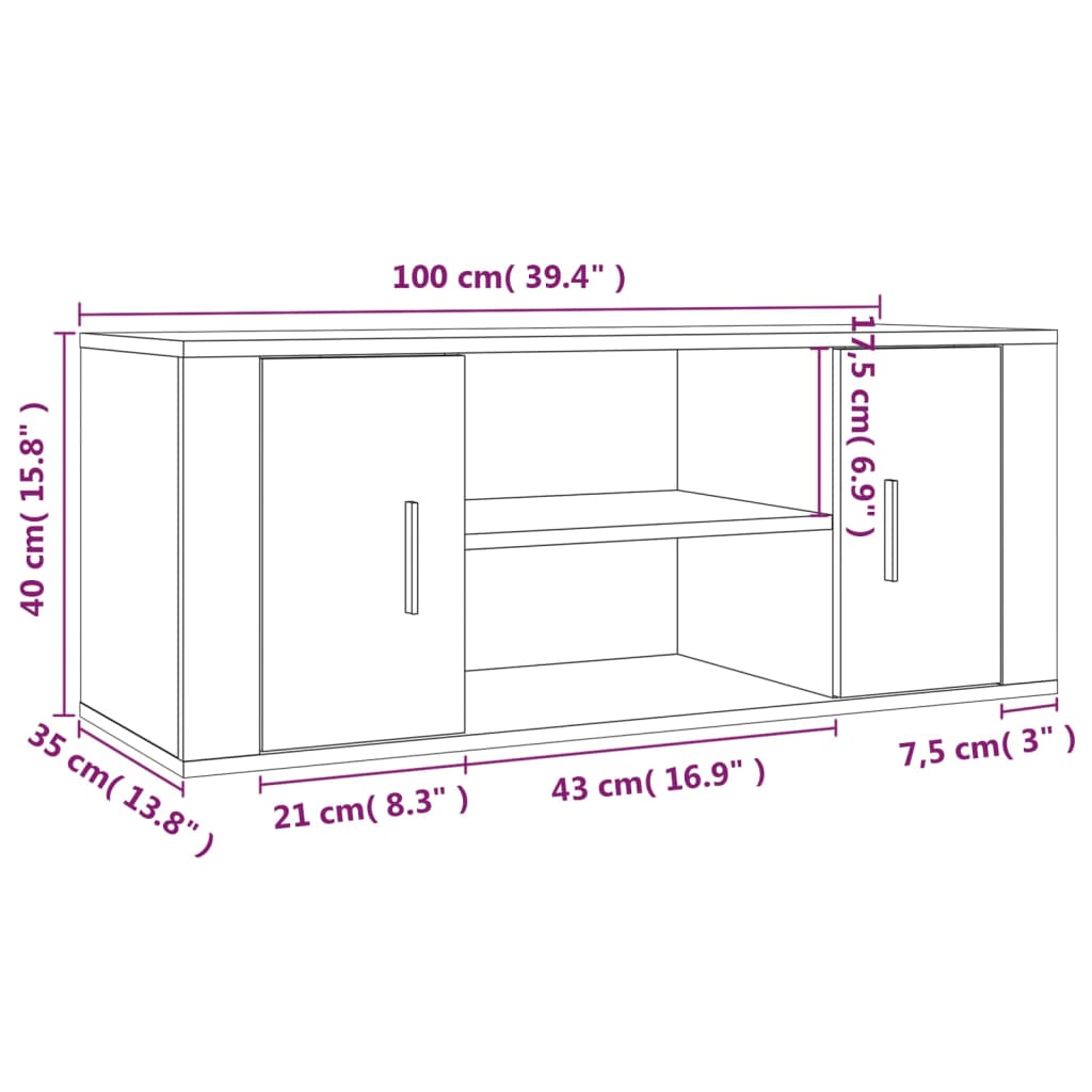 vidaXL TV skrinka sivý dub sonoma 100x35x40 cm spracované drevo