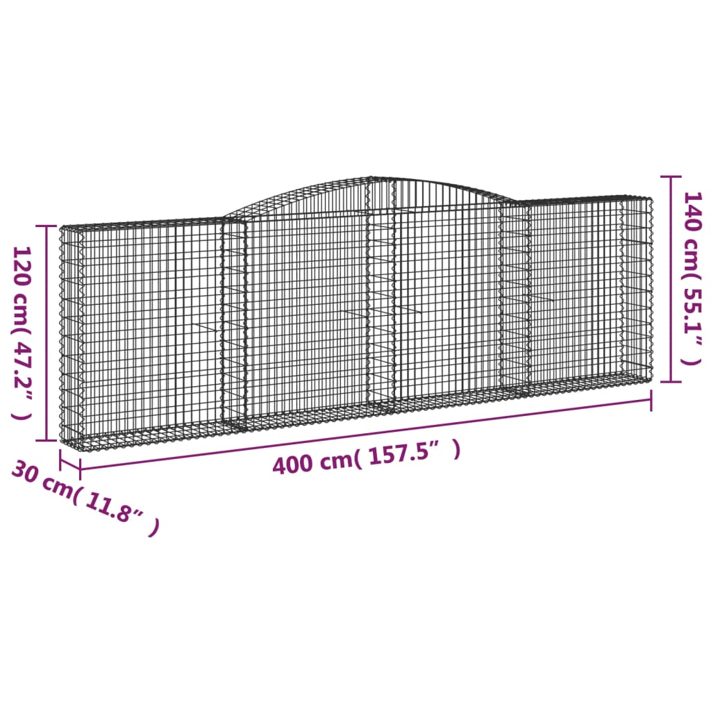 vidaXL Oblúkové gabionové koše 4 ks 400x30x120/140 cm pozink. železo