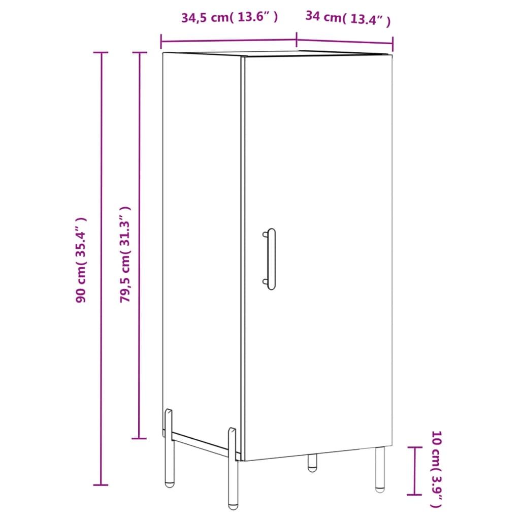 vidaXL Komoda hnedý dub 34,5x34x90 cm spracované drevo