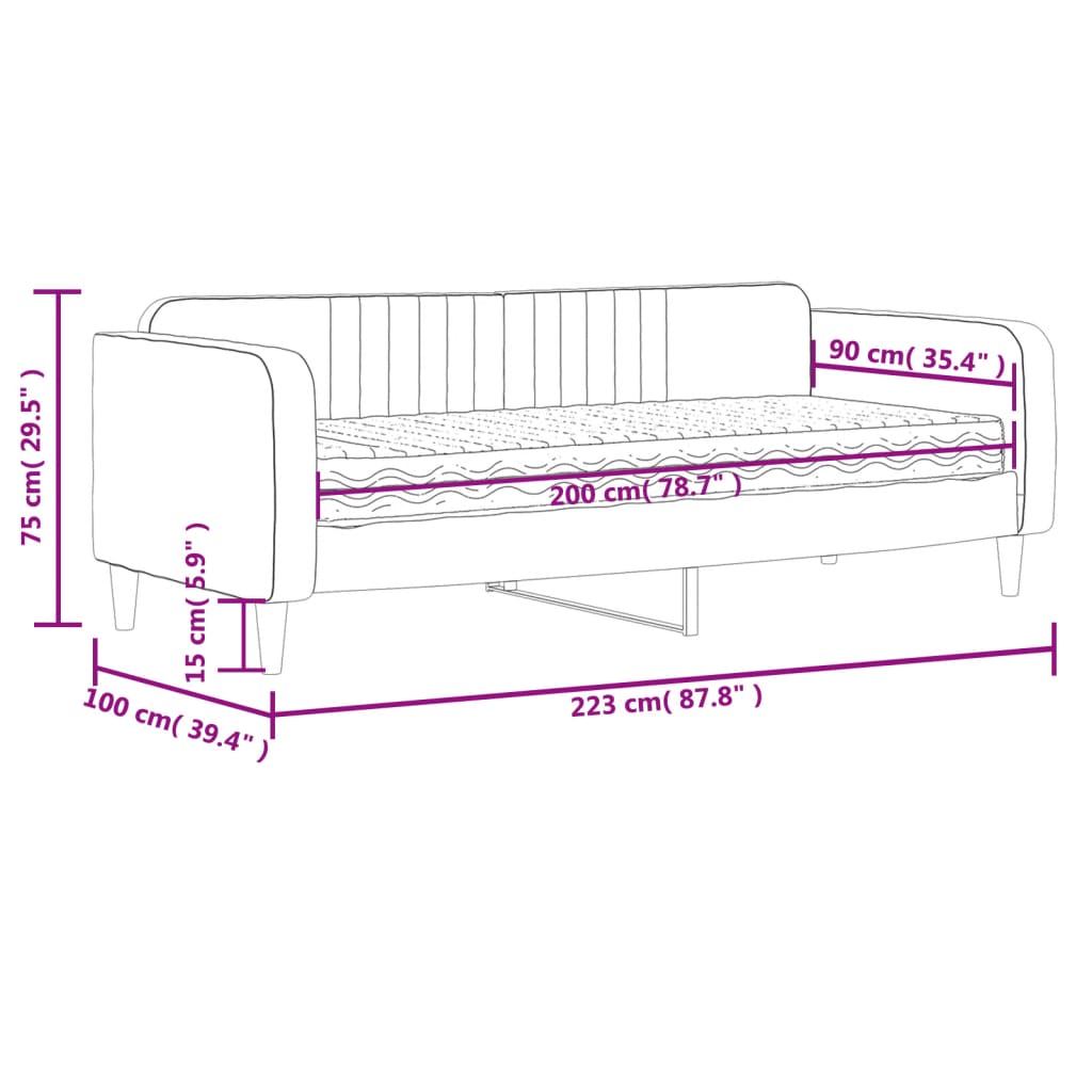 vidaXL Denná posteľ s matracom čierna 90x200 cm zamat