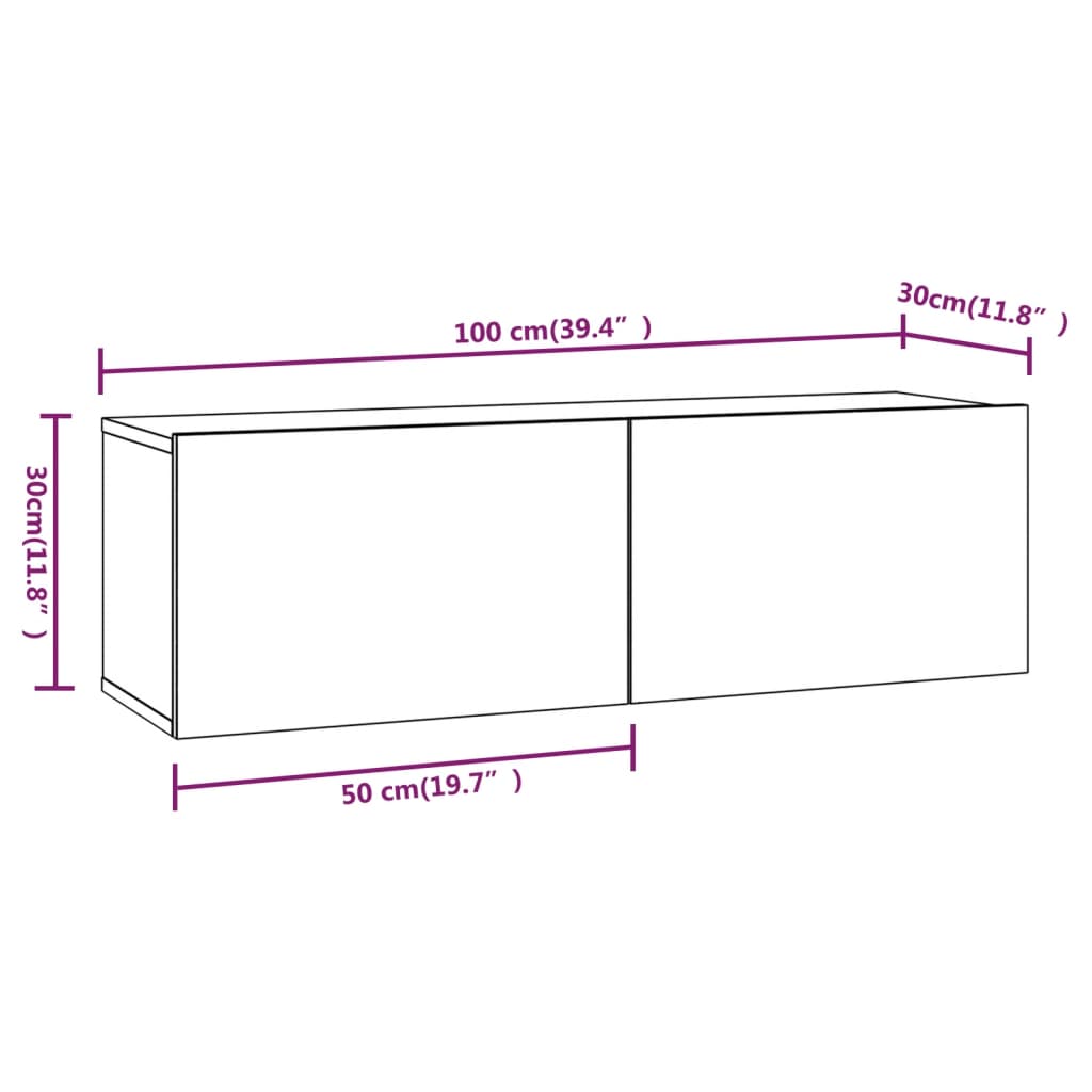 vidaXL Nástenné TV skrinky 2ks dub sonoma 100x30x30cm kompozitné drevo