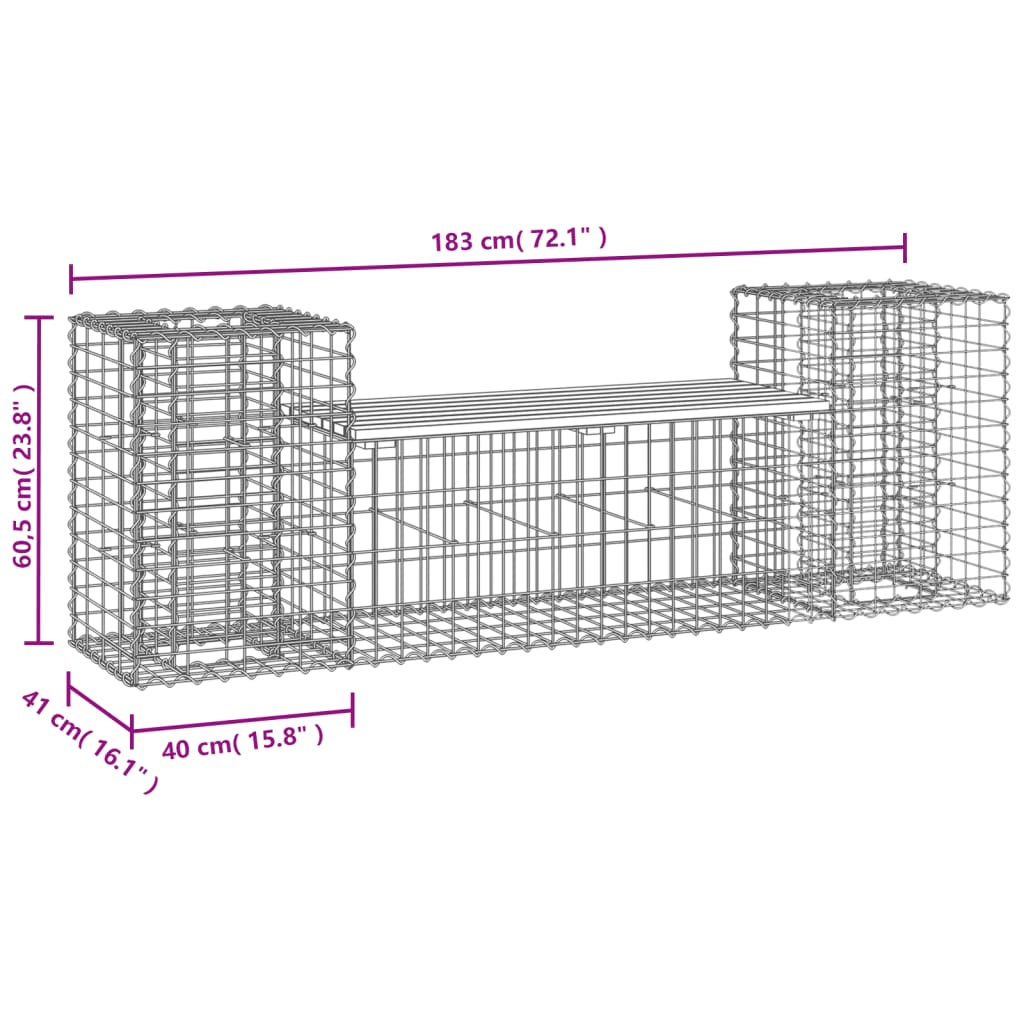 vidaXL Záhradná lavička gabiónový dizajn 183x41x60,5 masívna borovica